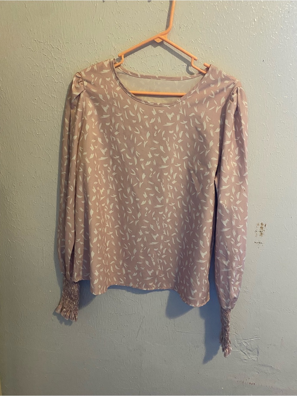 SHEIN Dusty Pink Printed Puff-Sleeve Blouse